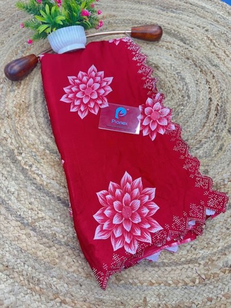 Printed Chinon Saree with Sparkling Siroksi Diamond Work Border Saree