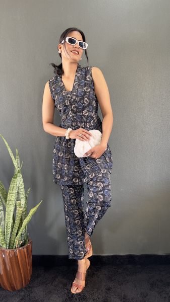 Elegant Printed V Neck Co Ord Set for Office   Casual Wear Co-Ords