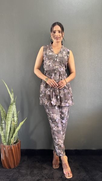 Elegant Printed V Neck Co Ord Set for Office   Casual Wear Co-Ords