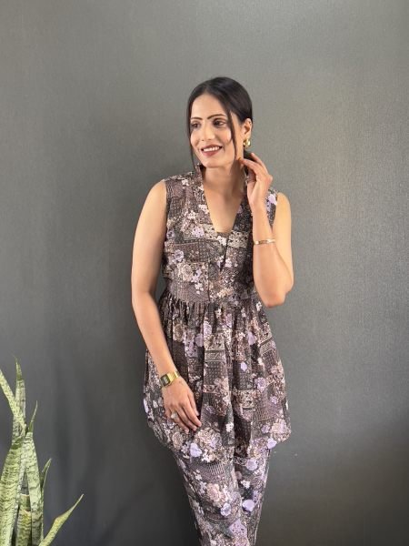Elegant Printed V Neck Co Ord Set for Office   Casual Wear Co-Ords