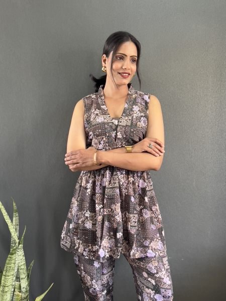 Elegant Printed V Neck Co Ord Set for Office   Casual Wear Co-Ords