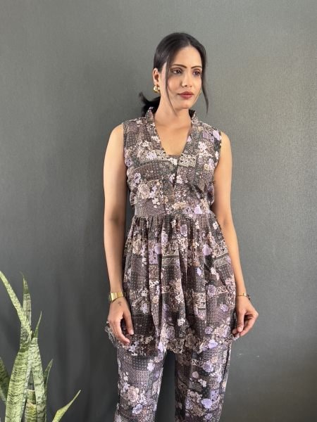 Elegant Printed V Neck Co Ord Set for Office   Casual Wear Co-Ords