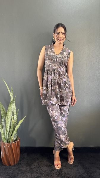 Elegant Printed V Neck Co Ord Set for Office   Casual Wear Co-Ords