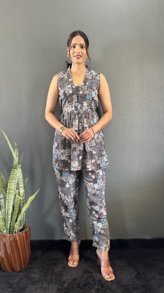 Elegant Printed V Neck Co Ord Set for Office   Casual Wear Co-Ords