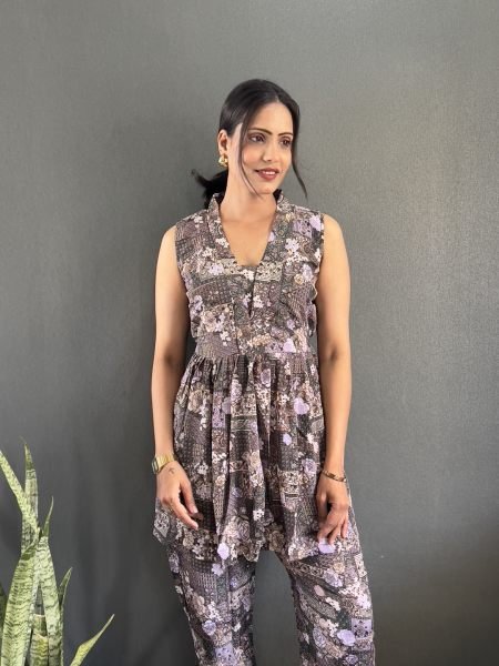 Elegant Printed V Neck Co Ord Set for Office   Casual Wear Co-Ords