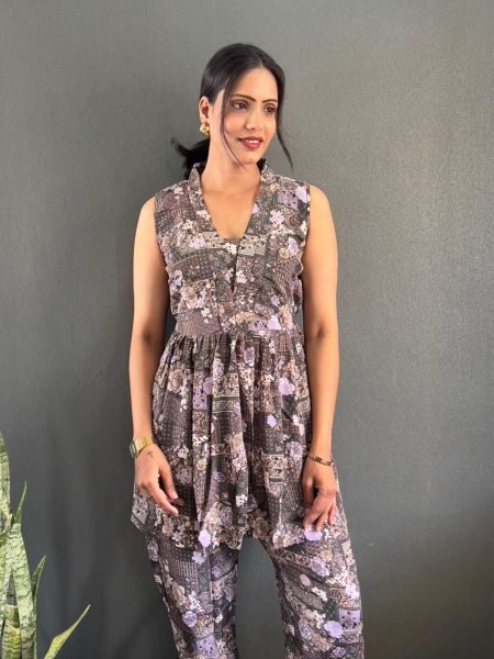 Elegant Printed V Neck Co Ord Set for Office   Casual Wear Co-Ords