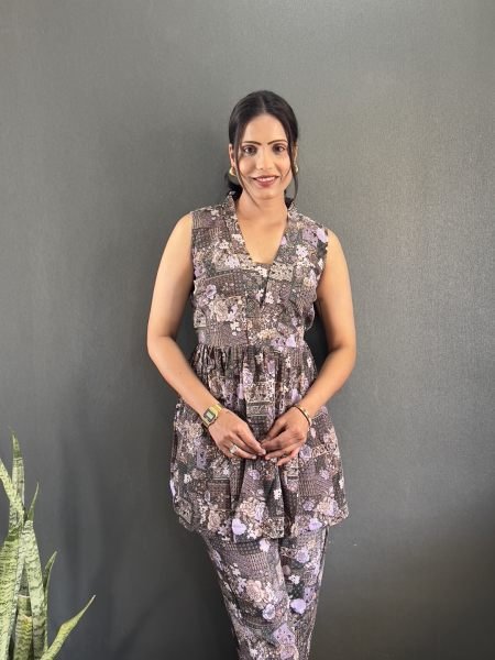Elegant Printed V Neck Co Ord Set for Office   Casual Wear Co-Ords