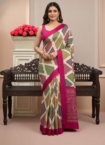 Elegant Satin Bandhni Printed Party wear Saree 