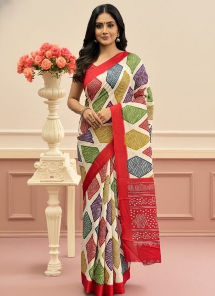 Elegant Satin Bandhni Printed Party wear Saree Saree