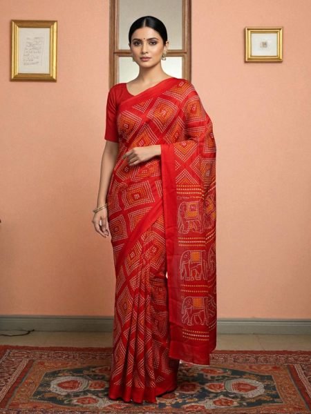 Elegant Satin Bandhni Printed Party wear Saree Daily Deals