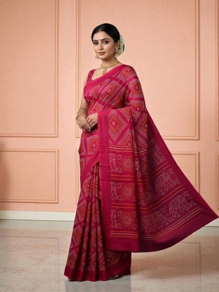 Elegant Satin Bandhni Printed Party wear Saree Printed Sarees