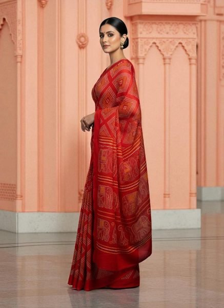Elegant Satin Bandhni Printed Party wear Saree Printed Sarees