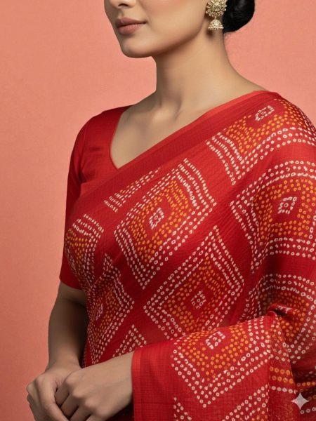 Elegant Satin Bandhni Printed Party wear Saree Printed Sarees