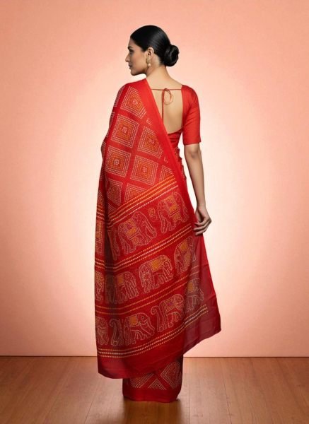 Elegant Satin Bandhni Printed Party wear Saree Printed Sarees