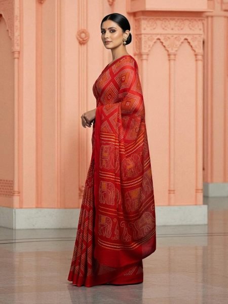 Elegant Satin Bandhni Printed Party wear Saree Printed Sarees