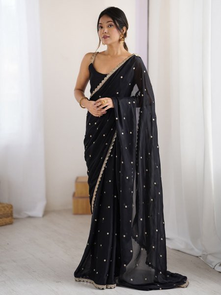 Embellished Rangoli Silk Saree with Sequin Butti   Lace Border