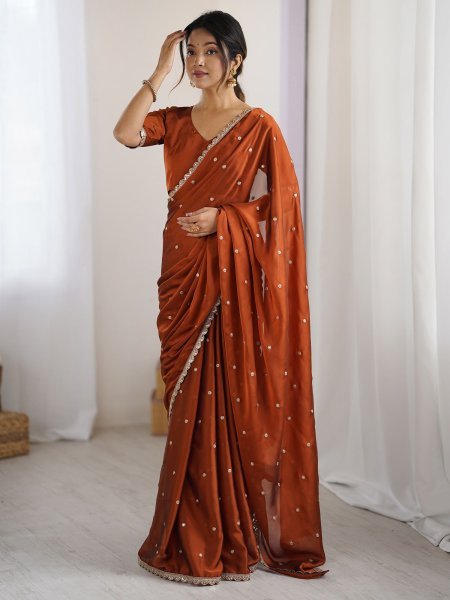 Embellished Rangoli Silk Saree with Sequin Butti   Lace Border