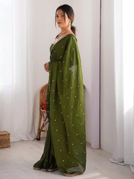 Embellished Rangoli Silk Saree with Sequin Butti   Lace Border Designer Sarees