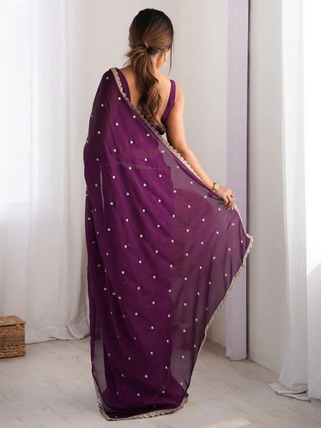 Embellished Rangoli Silk Saree with Sequin Butti   Lace Border Designer Sarees