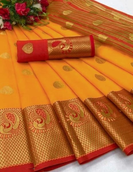 Fanta Cotton Silk Jacquard Woven Banarasi Saree with Zari for Festive Occasions Sale