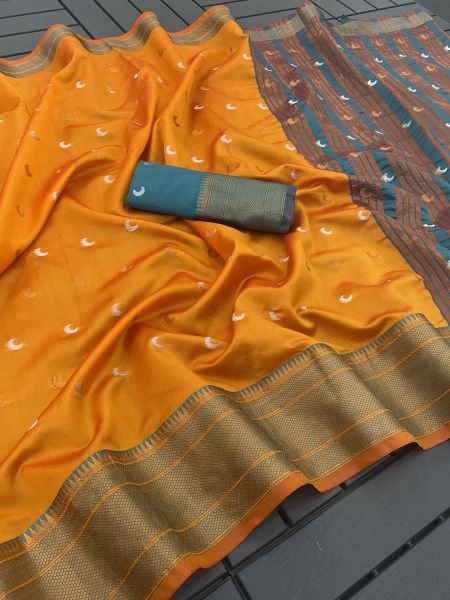 Fanta Orange Banarasi festive wear saree made of cotton  silk  and jacquard Sale