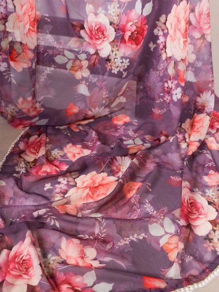 Floral Digital Print Georgette Saree with Delicate Pearl  Moti  Border Printed Sarees