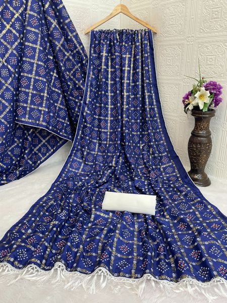 Floral Print Bandhani Silk Blend Saree with Unstitched Blouse Piece Printed Sarees