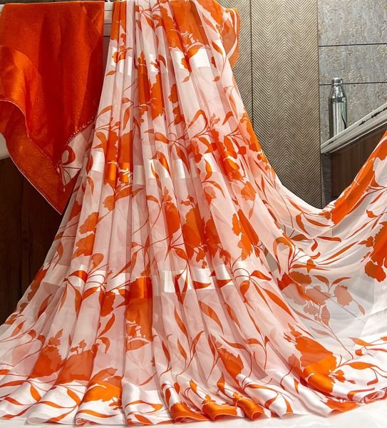 Floral Print Georgette Saree with Satin Border