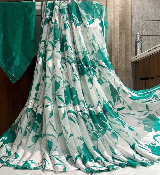 Floral Print Georgette Saree with Satin Border