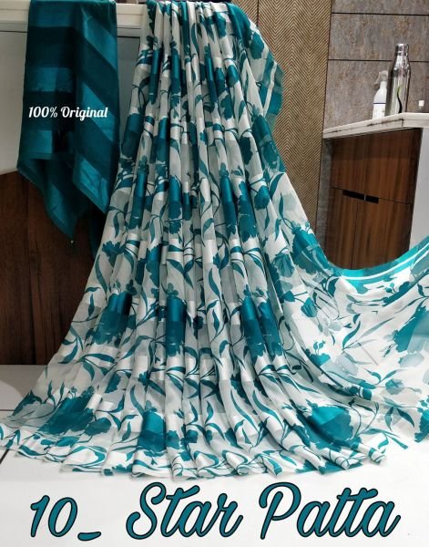 Floral Print Georgette Saree with Satin Border
