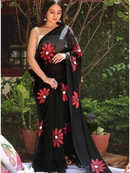 Floral Print Handloom Pure Cotton Saree with Unstitched Blouse Piece Printed Sarees