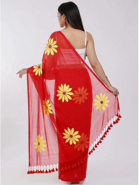 Floral Print Handloom Pure Cotton Saree with Unstitched Blouse Piece Printed Sarees