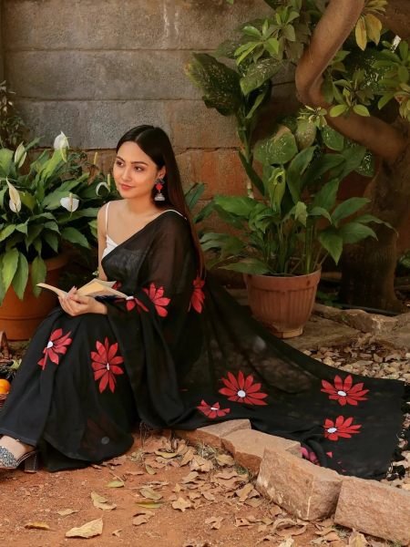 Floral Print Handloom Pure Cotton Saree with Unstitched Blouse Piece Printed Sarees