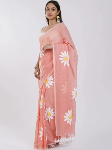 Floral Print Handloom Pure Cotton Saree with Unstitched Blouse Piece Printed Sarees