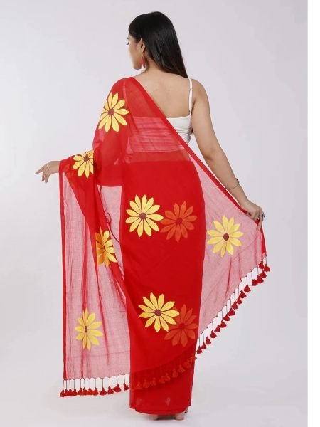 Floral Print Handloom Pure Cotton Saree with Unstitched Blouse Piece Printed Sarees