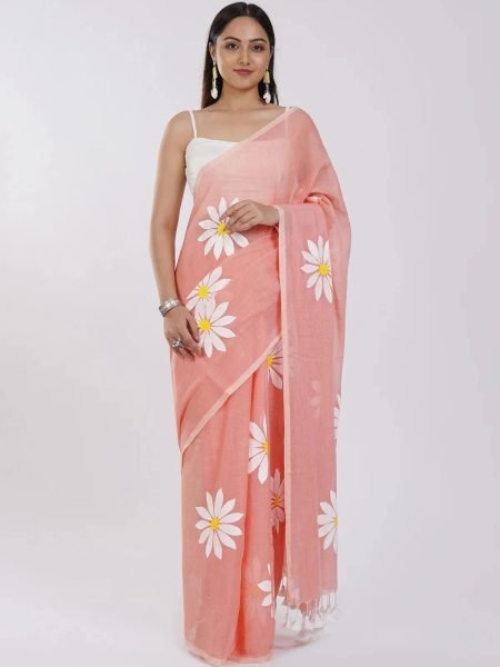 Floral Print Handloom Pure Cotton Saree with Unstitched Blouse Piece Printed Sarees