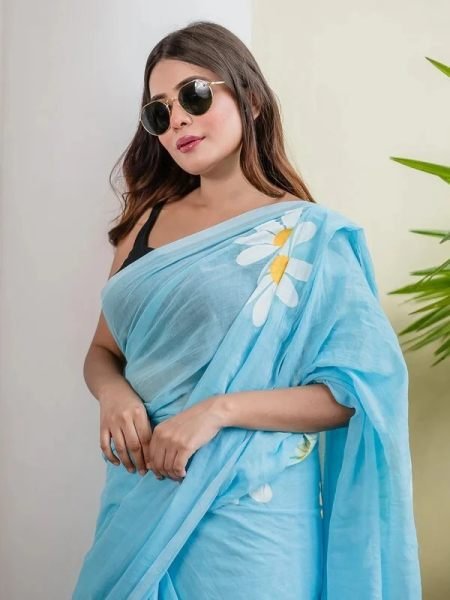 Floral Print Handloom Pure Cotton Saree with Unstitched Blouse Piece Printed Sarees