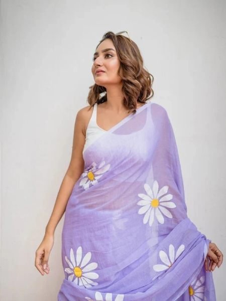Floral Print Handloom Pure Cotton Saree with Unstitched Blouse Piece Printed Sarees