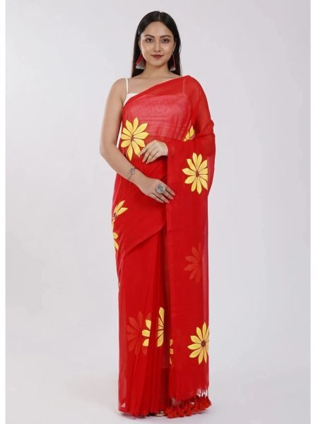 Floral Print Handloom Pure Cotton Saree with Unstitched Blouse Piece Printed Sarees