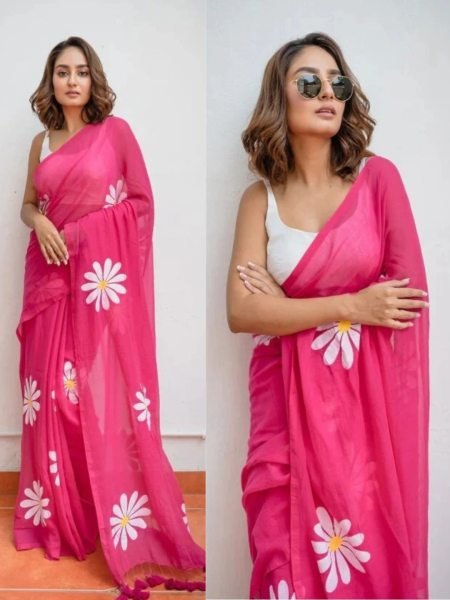 Floral Print Handloom Pure Cotton Saree with Unstitched Blouse Piece Printed Sarees