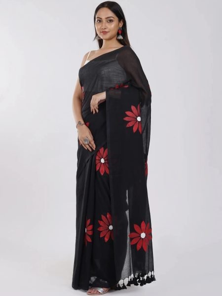 Floral Print Handloom Pure Cotton Saree with Unstitched Blouse Piece Printed Sarees