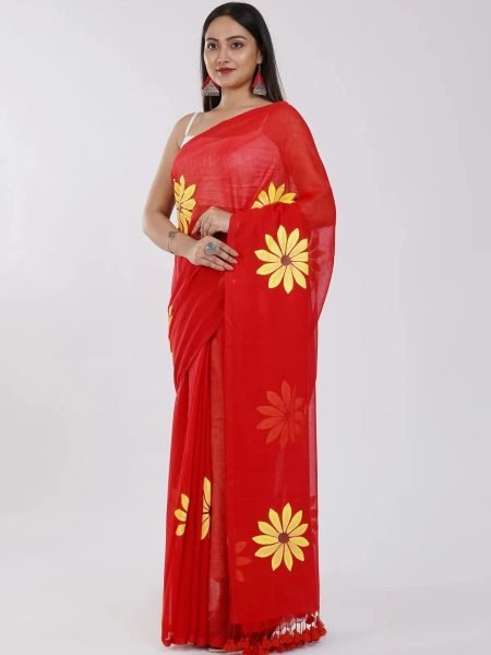 Floral Print Handloom Pure Cotton Saree with Unstitched Blouse Piece Printed Sarees