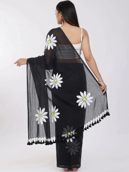 Floral Print Handloom Pure Cotton Saree with Unstitched Blouse Piece Printed Sarees