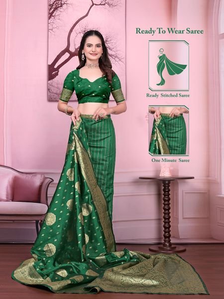 Floral Print Ready to Wear Banarasi Jacquard Party Saree with Unstitched Blouse Daily Deals