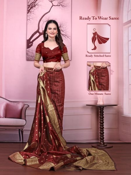 Floral Print Ready to Wear Banarasi Jacquard Party Saree with Unstitched Blouse Daily Deals