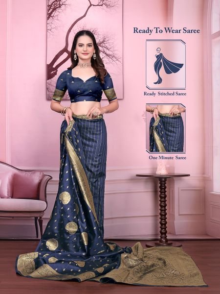Floral Print Ready to Wear Banarasi Jacquard Party Saree with Unstitched Blouse Daily Deals
