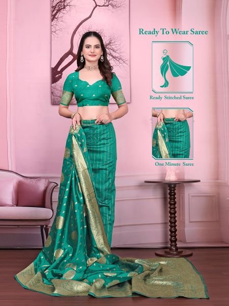 Floral Print Ready to Wear Banarasi Jacquard Party Saree with Unstitched Blouse Daily Deals