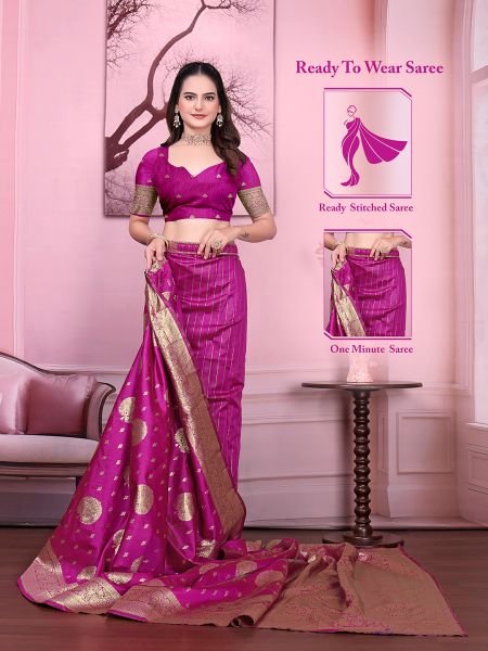 Floral Print Ready to Wear Banarasi Jacquard Party Saree with Unstitched Blouse Daily Deals