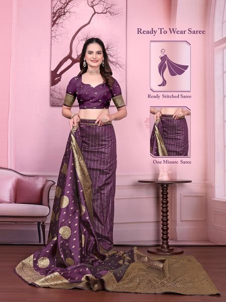Floral Print Ready to Wear Banarasi Jacquard Party Saree with Unstitched Blouse Saree