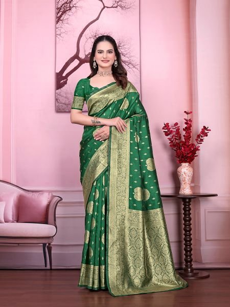 Floral Print Ready to Wear Banarasi Jacquard Party Saree with Unstitched Blouse Ready To Wear Sarees